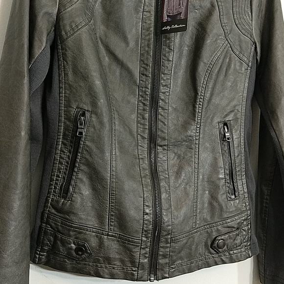 Sebby Collection Gray Faux Leather Moto Jacket - Picture 3 of 10